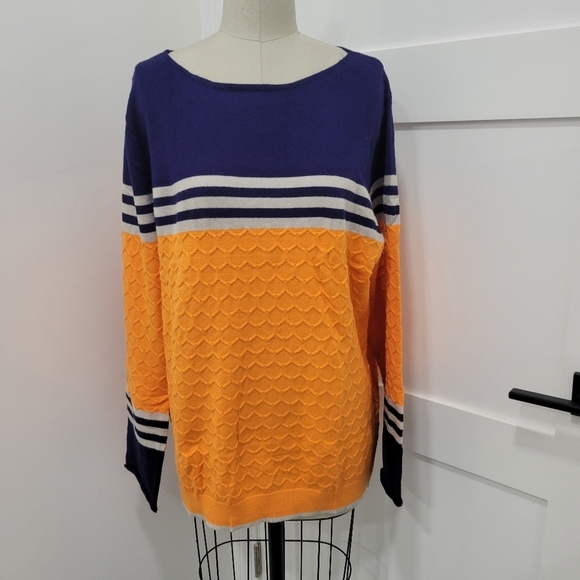 NWOT Women's Winter Colorblock Pullover Sweaters Round Neck Striped Size XXXL - Picture 2 of 9